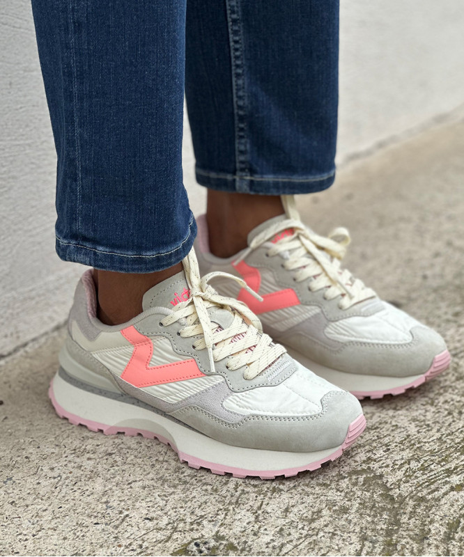 Victoria - baskets style running gris et rose