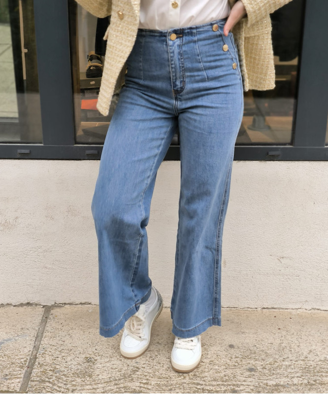 Pantalon à pont denim clair