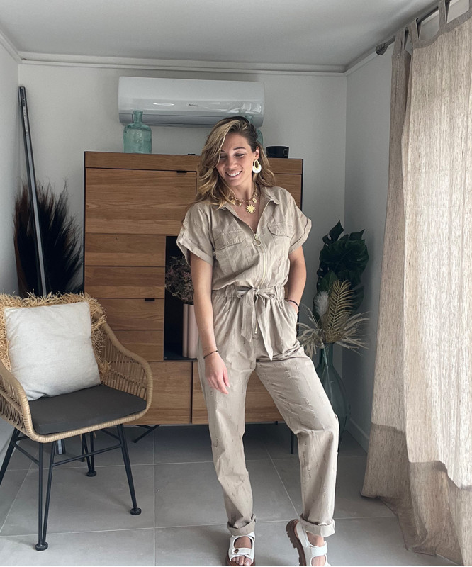 Combinaison pantalon beige en coton