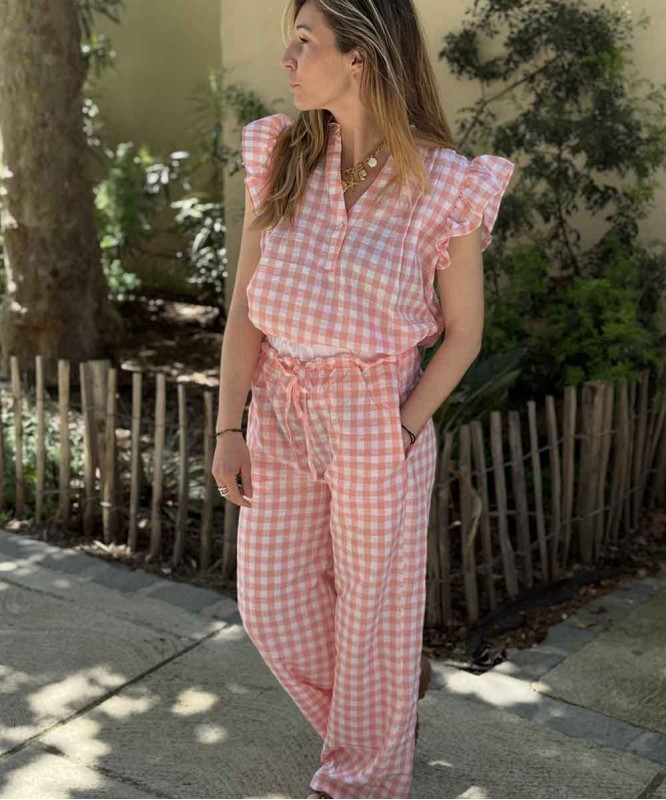 Pantalon vichy rose