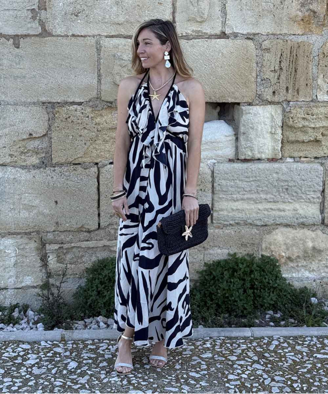 Robe longue fluide  blanche et noire