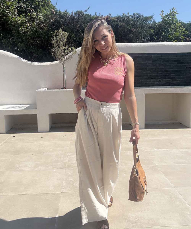 Pantalon  lin beige style palazzo