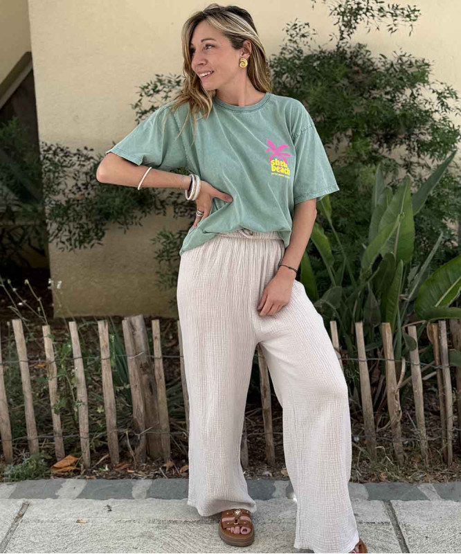 Pantalon gaz de coton beige