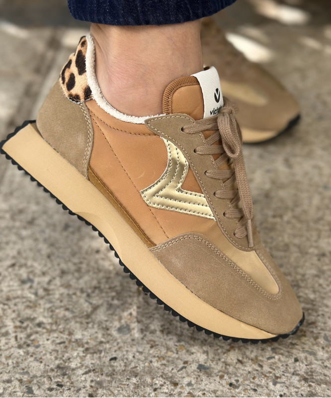 Baskets Victoria beige doré et léopard