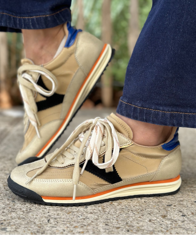 Baskets fines Victoria doré et bleu