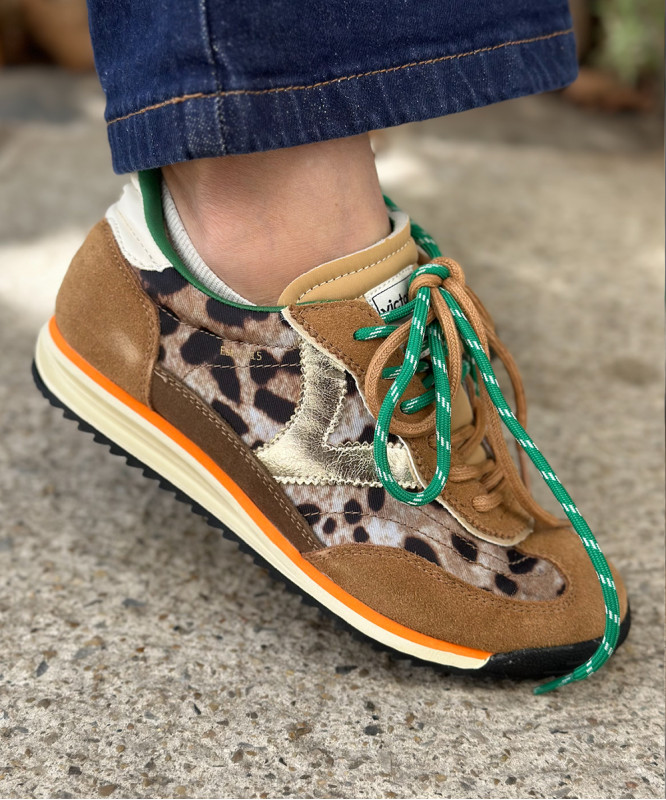 Baskets Victoria léopard orange et vert